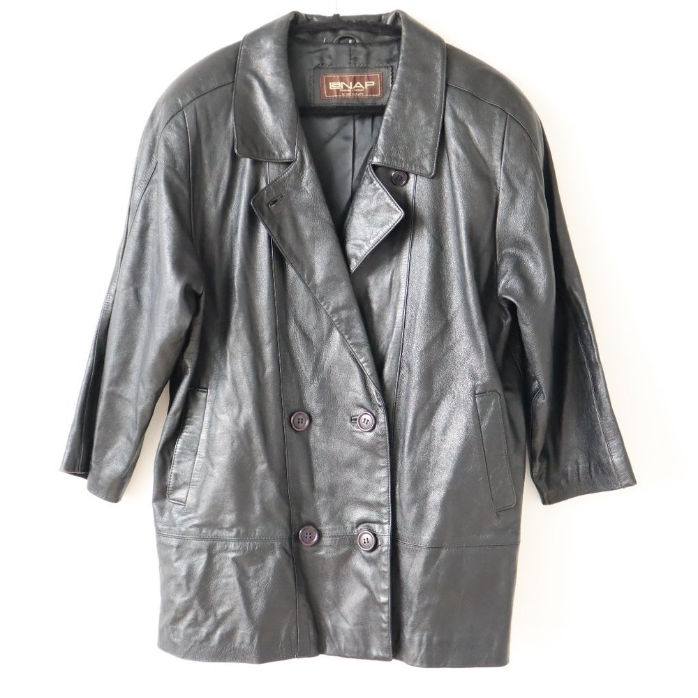 Vintage La Nap Black Leather Blazer Jacket, Size 9
